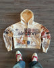Beige unisex zip-up hoodie with postal graphic print, hood and long sleeves