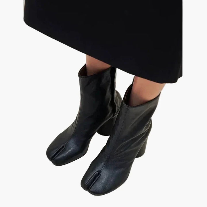 Women's Tabi mid-calf boots with split toes and block heels