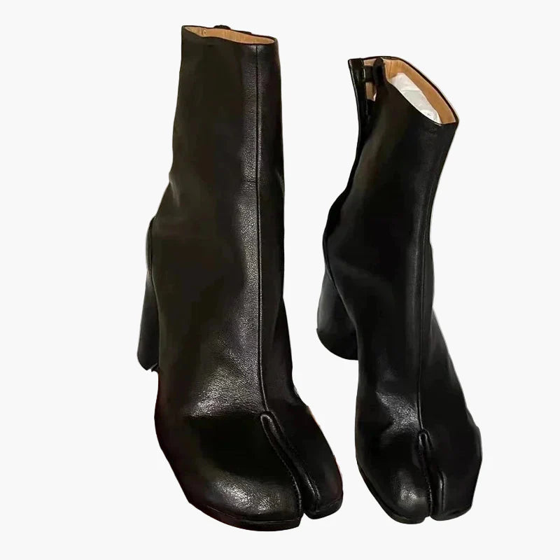Women's Tabi mid-calf boots with split toes and block heels