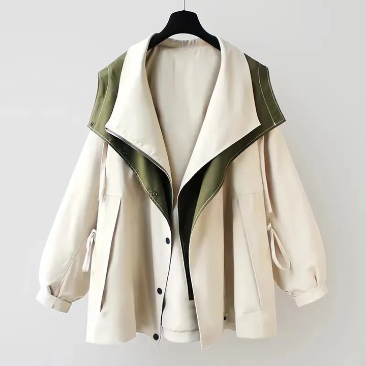 Women's colour block windbreaker jacket with wide collar
