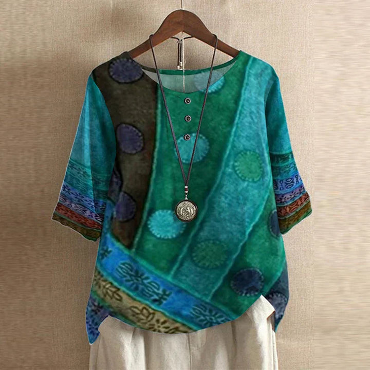 Women's Floral Print Blouse, Round Neck, Half Sleeve