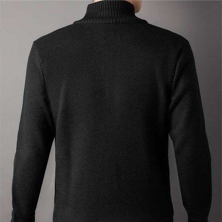Men's textured knit jacket with mock neck, zip front and side pockets