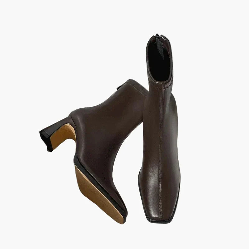Women's square toe ankle boots with high block heel and side zipper
