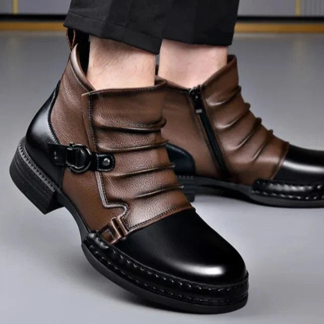 Unisex contrast-toe ankle boots with laces and buckle straps