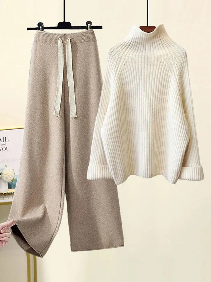 Women's ribbed jumper and wide-leg drawstring trousers set