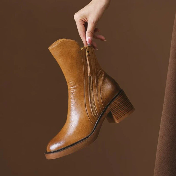 Women's ankle boots with side zippers and low block heels