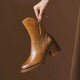 Women's ankle boots with side zippers and mid block heels