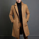 Men's tailored fit long coat with notched lapels, button fastening and side pockets