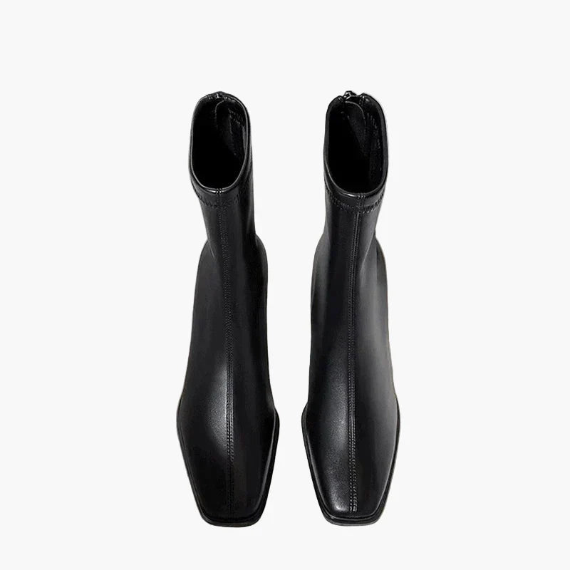 Women's square toe ankle boots with high block heel and side zipper