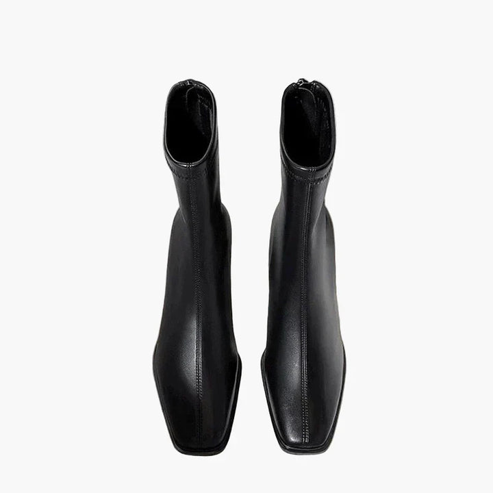 Women's square toe ankle boots with high block heel and side zipper