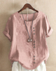 Women's Casual Tunic Top - Button Front, Round Neck, Short Sleeve, S-5XL