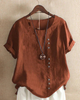 Women's Casual Tunic Top - Button Front, Round Neck, Short Sleeve, S-5XL