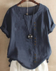Women's Casual Tunic Top - Button Front, Round Neck, Short Sleeve, S-5XL