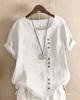 Women's Casual Tunic Top - Button Front, Round Neck, Short Sleeve, S-5XL