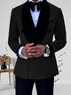 Men's 2-piece wedding suit with gold glitter jacket and black lapel collar, shown with white dress shirt