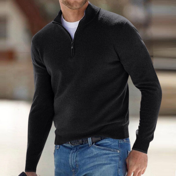 Men's plain quarter zip jumper with mock neck and long sleeves