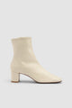 Women's white square-toe ankle boots with side zipper and block heel