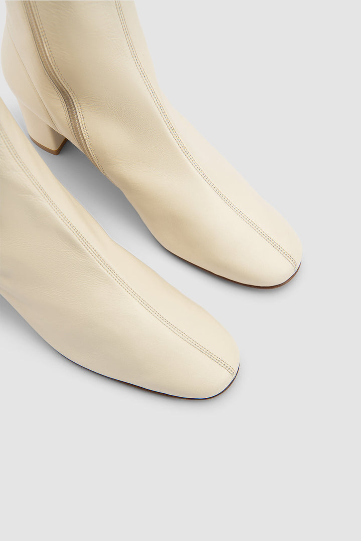 Women's white square-toe ankle boots with side zipper and block heel