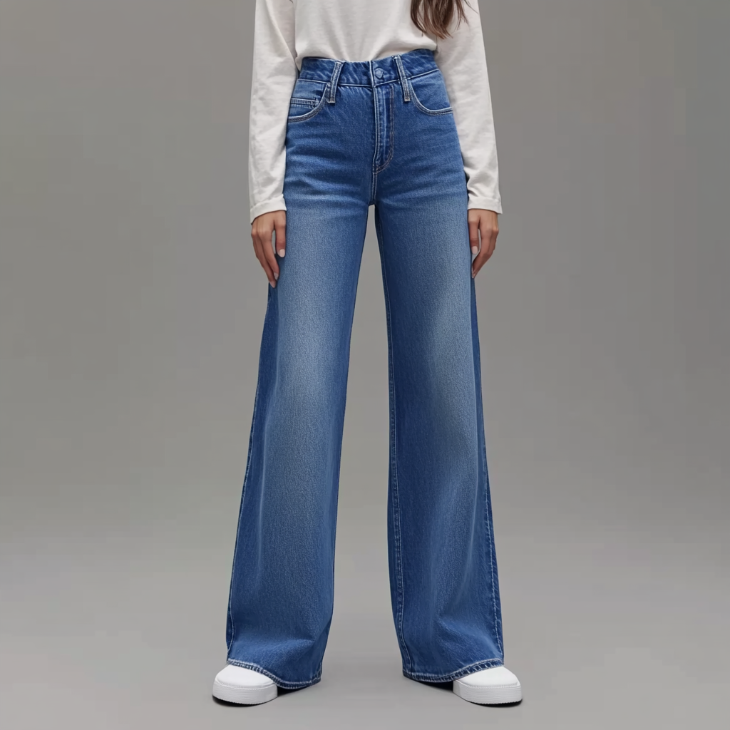 Women's blue high waist wide leg jeans