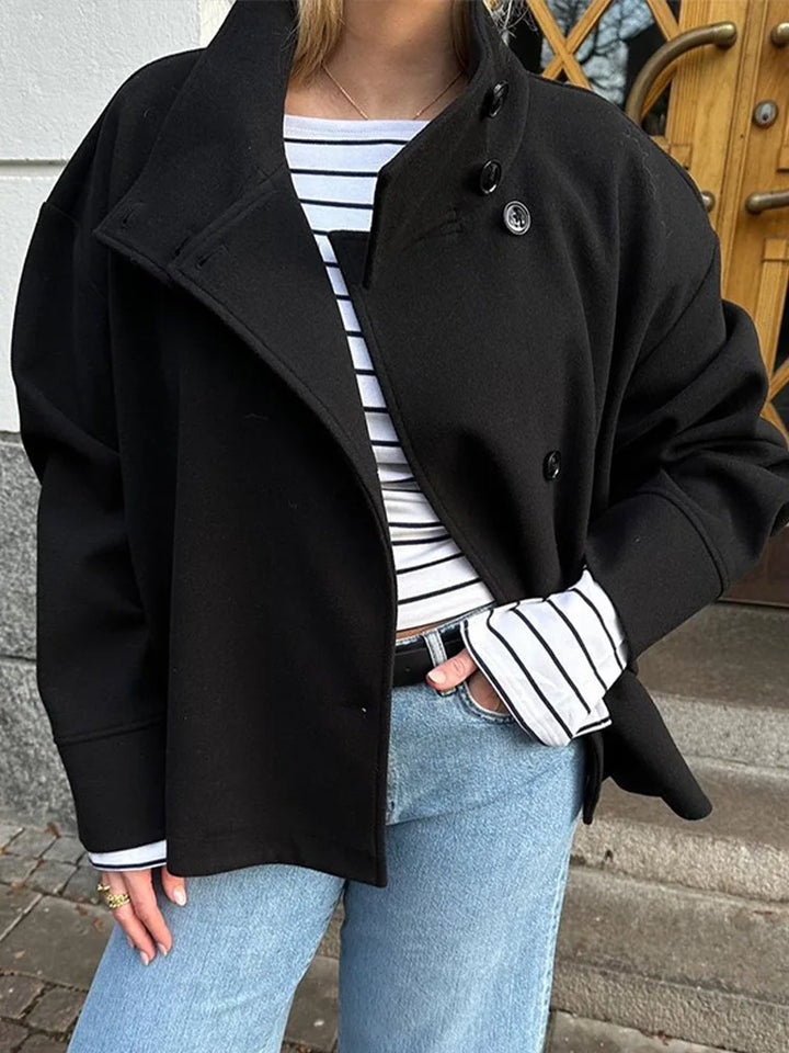 Women's double-breasted stand collar pea coat