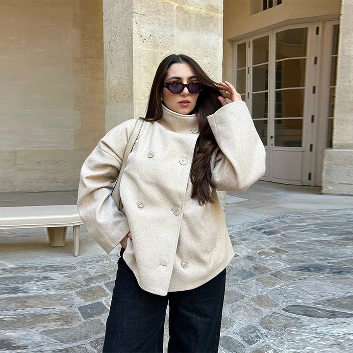Women's double-breasted stand collar pea coat