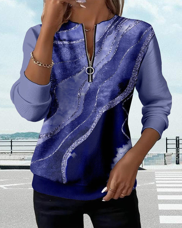 Women's multicolour abstract print half-zip sweatshirt with long sleeves