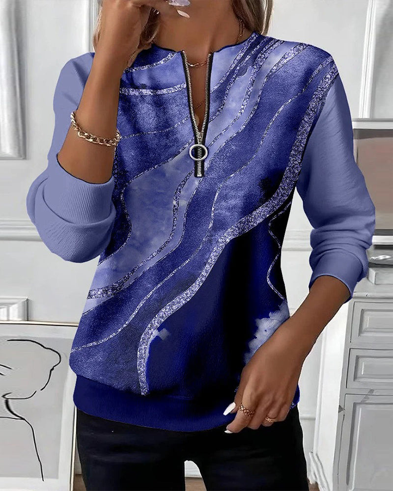 Women's multicolour abstract print half-zip sweatshirt with long sleeves