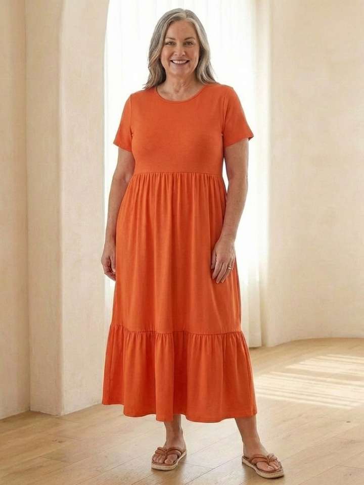 Nerissa | Round Neck Short Sleeve Tiered Midi Dress for Women - Image 4