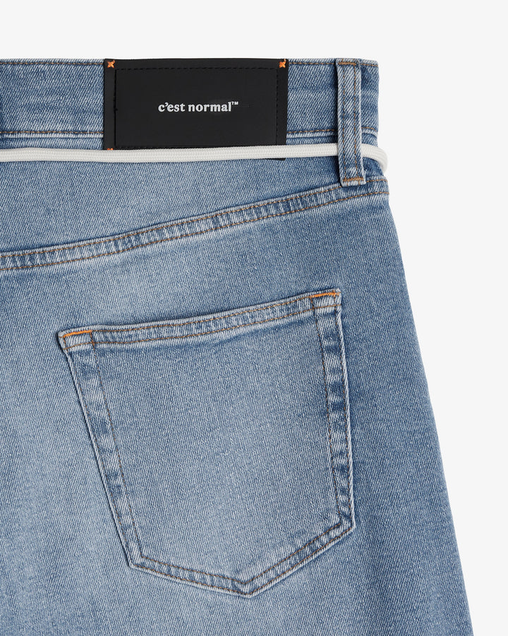 Men's light blue classic straight-leg jeans with five pockets