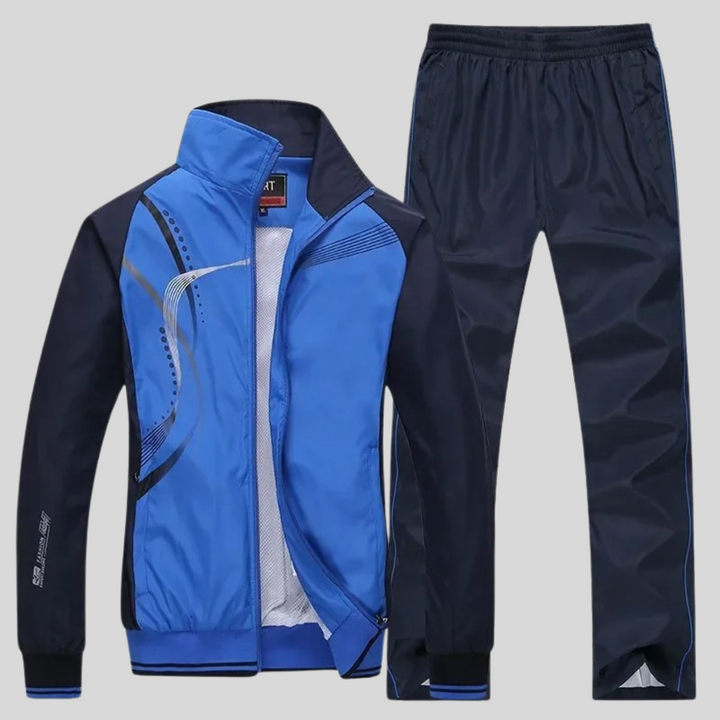 Men's long-sleeve geometric track jacket and full-length trouser set