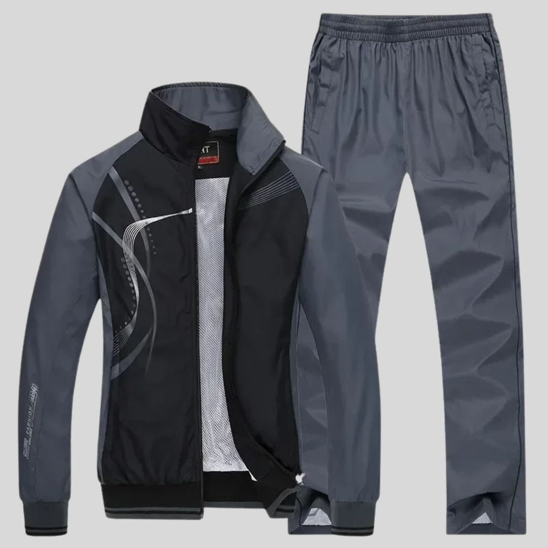 Men's long-sleeve geometric track jacket and full-length trouser set