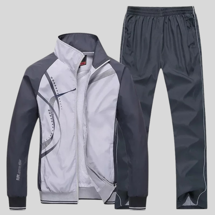 Men's long-sleeve geometric track jacket and full-length trouser set