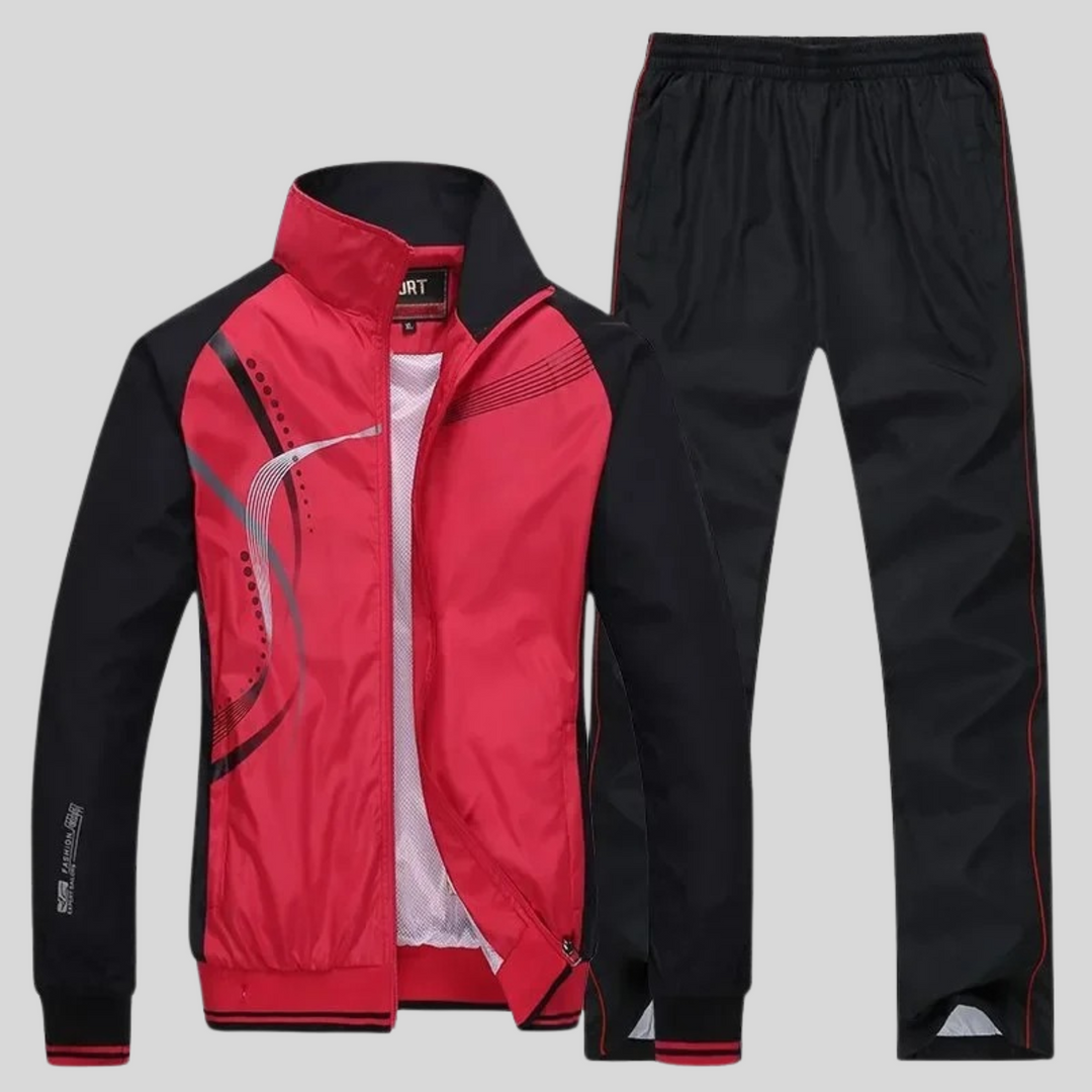 Men's long-sleeve geometric track jacket and full-length trouser set