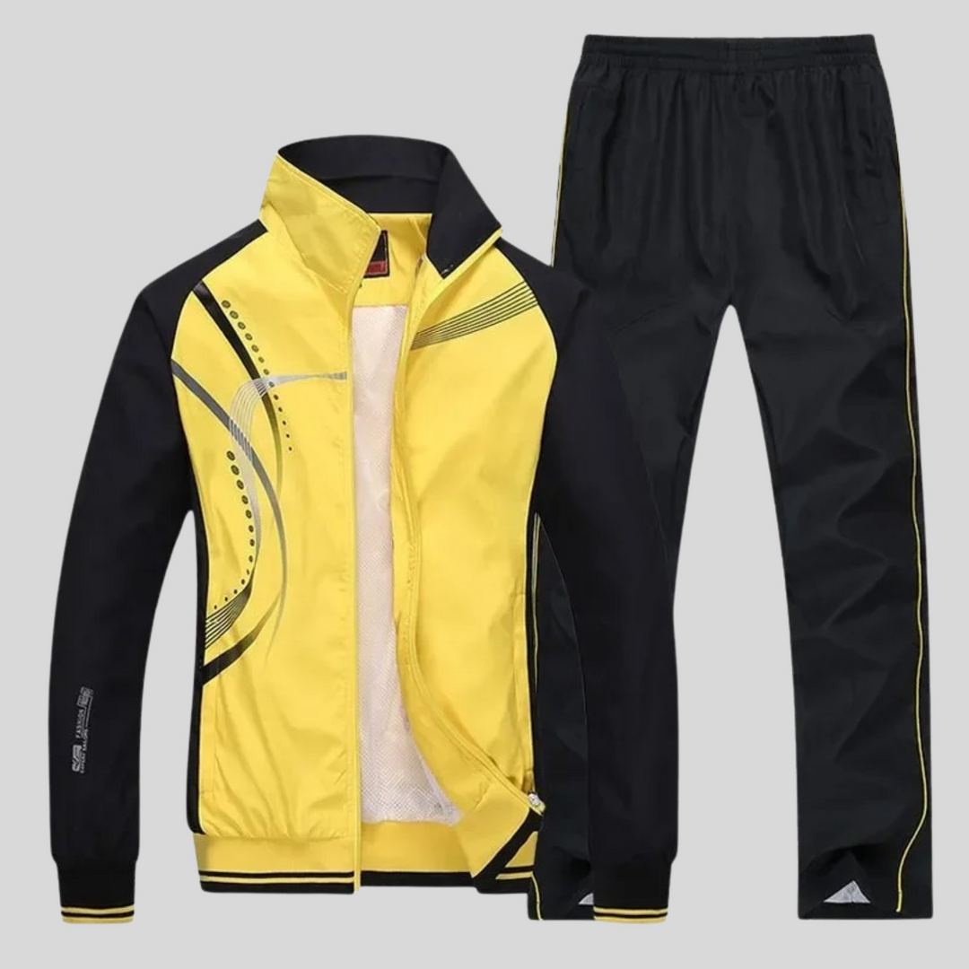 Men's long-sleeve geometric track jacket and full-length trouser set