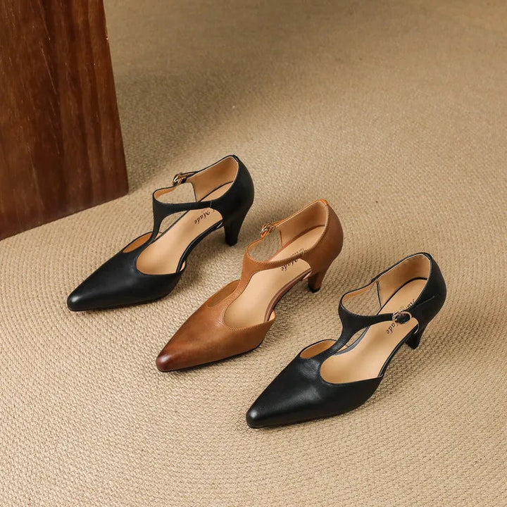 Sloane | Women's T-Strap Heels Pointed Toe Mid Heel Pumps