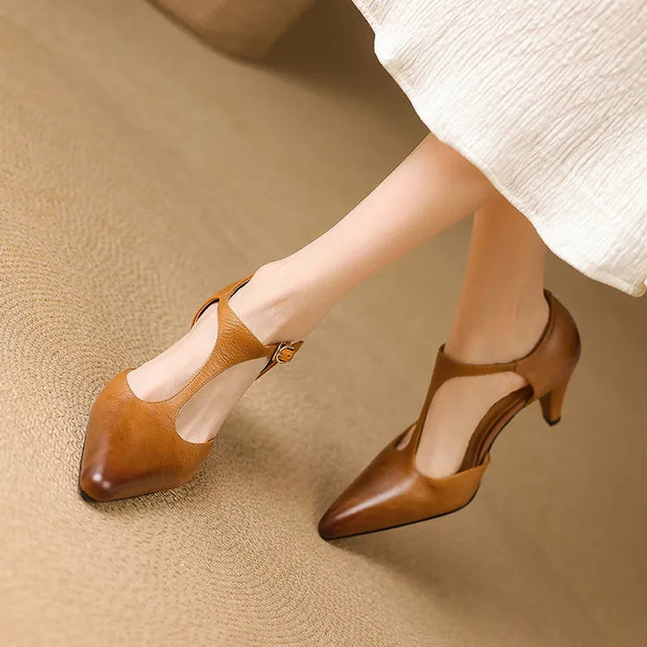 Sloane | Women's T-Strap Heels Pointed Toe Mid Heel Pumps