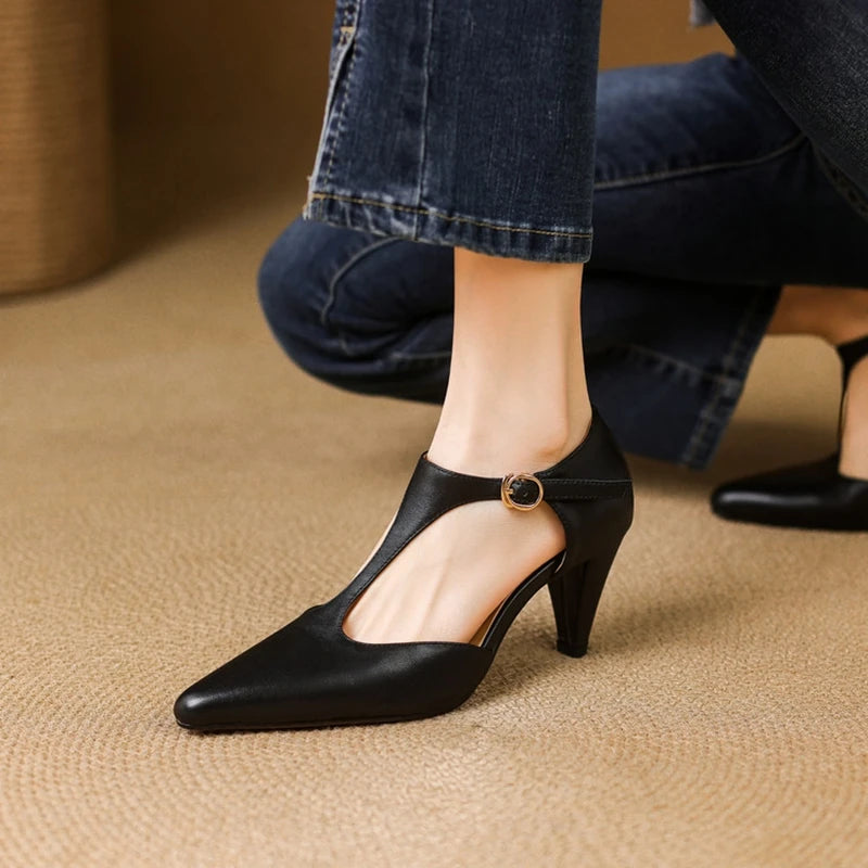 Sloane | Women's T-Strap Heels Pointed Toe Mid Heel Pumps