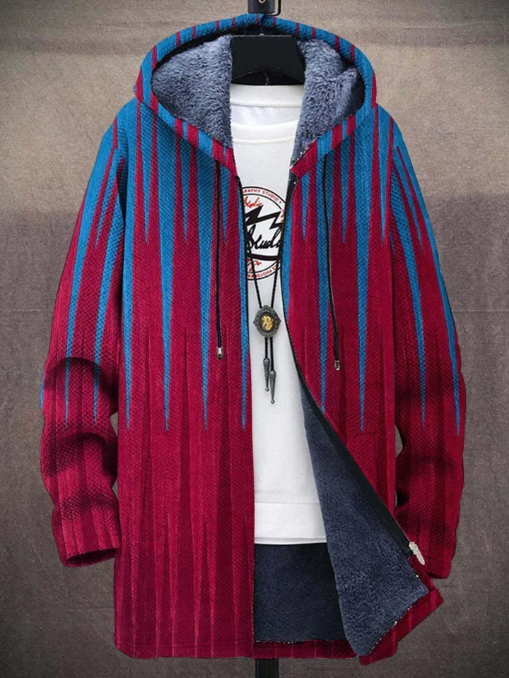 Women's hooded cardigan with colourful abstract cat and geometric art print