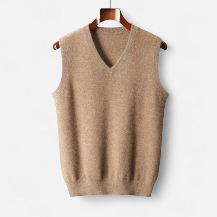 Men's plain sleeveless V-neck sweater vest with ribbed trims