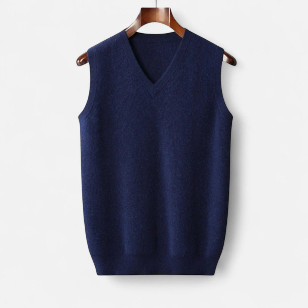 Men's plain sleeveless V-neck sweater vest with ribbed trims