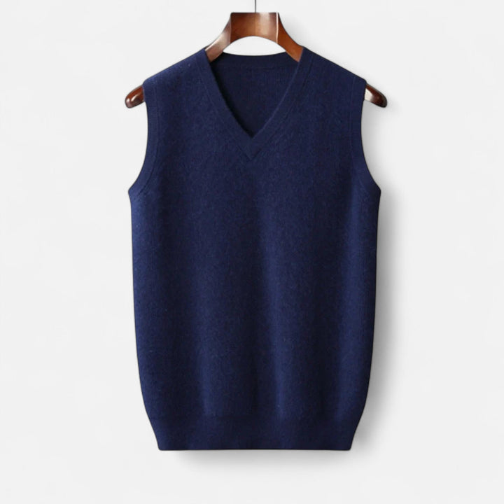 Men's plain sleeveless V-neck sweater vest with ribbed trims