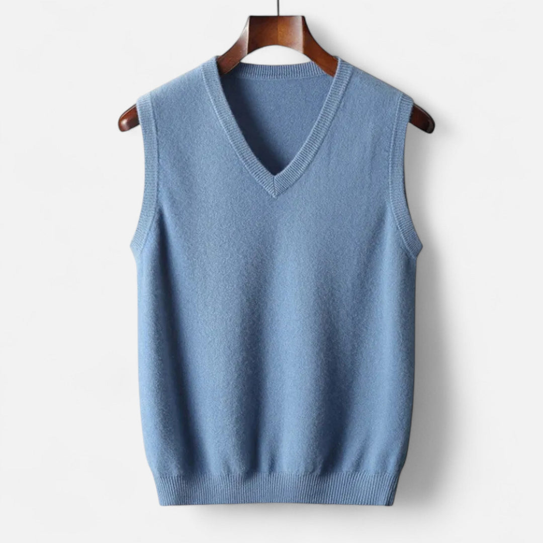 Men's plain sleeveless V-neck sweater vest with ribbed trims