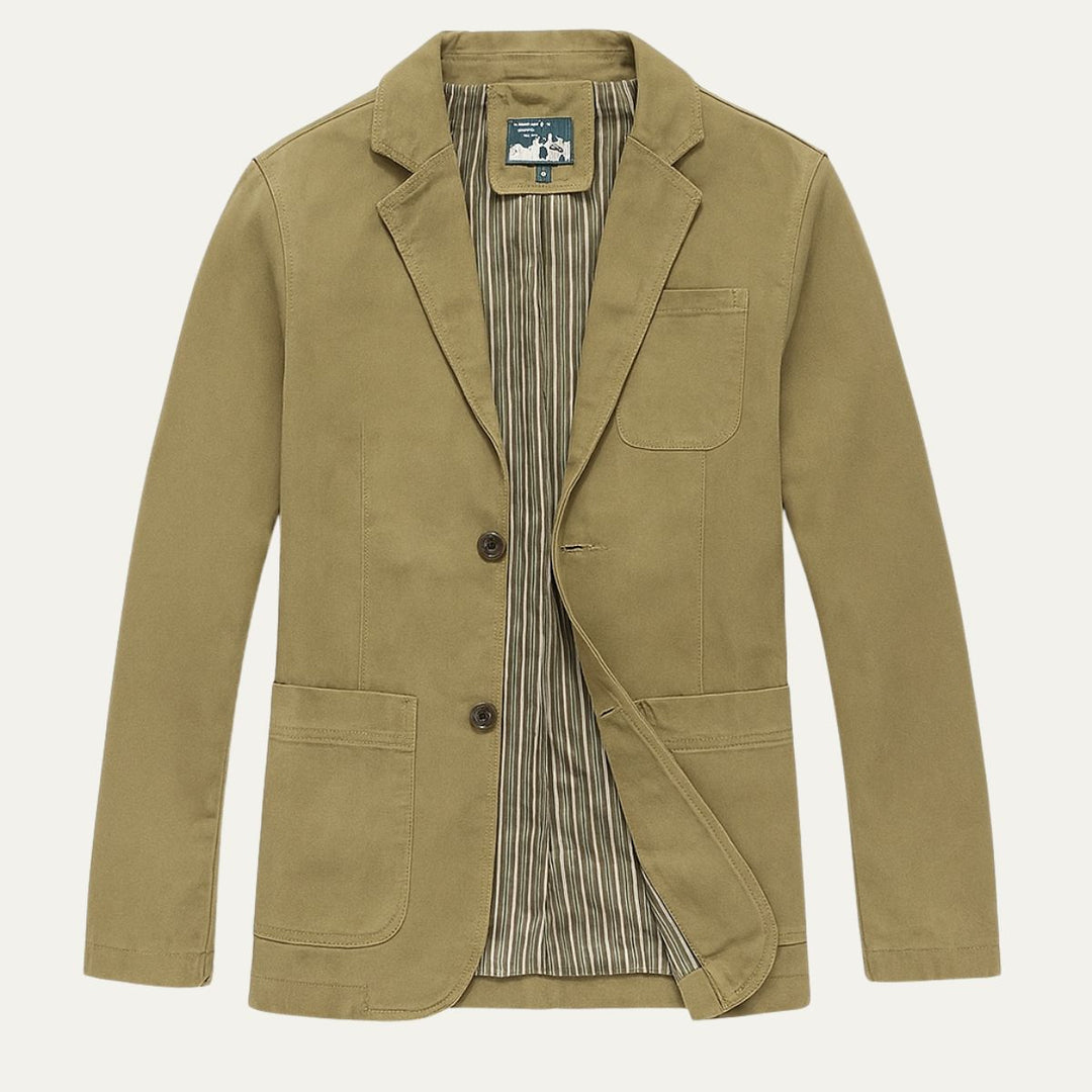Men's blazer-style jacket with notched lapels and patch pockets