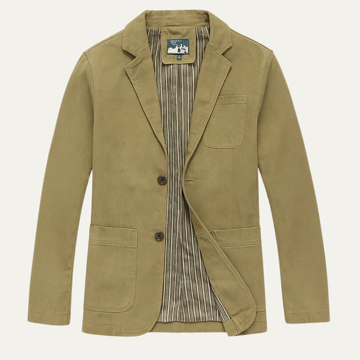 Men's blazer-style jacket with notched lapels and patch pockets