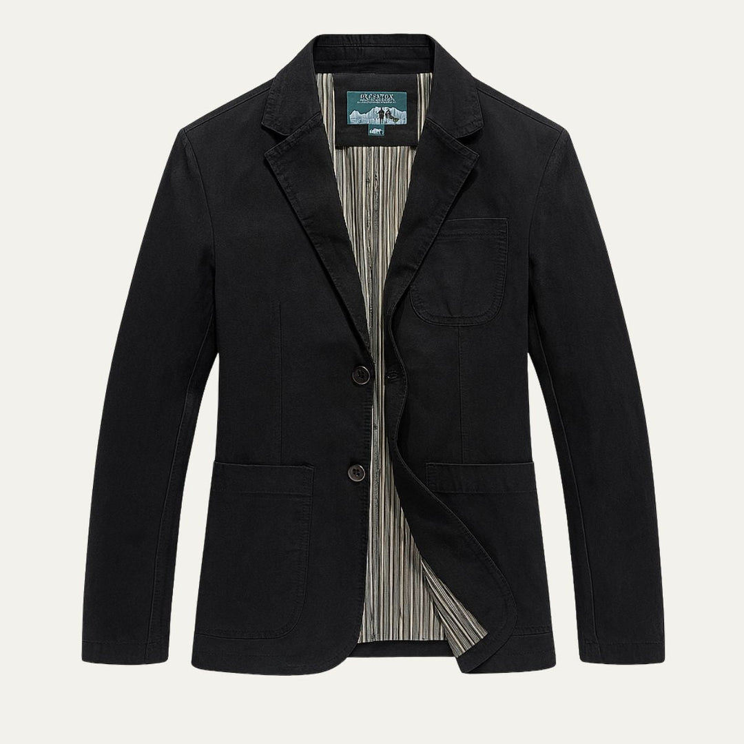 Men's blazer-style jacket with notched lapels and patch pockets
