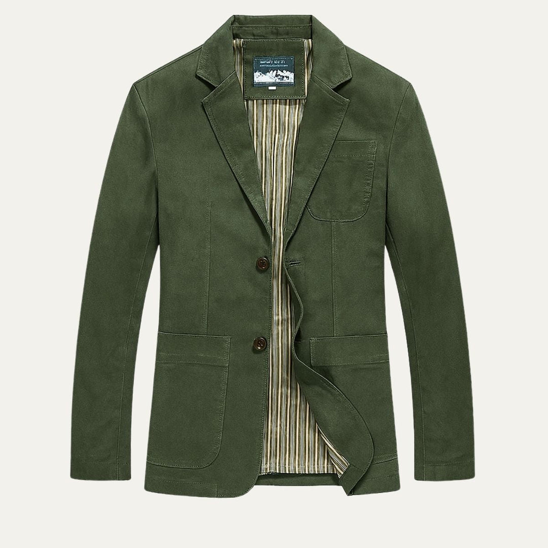 Men's blazer-style jacket with notched lapels and patch pockets