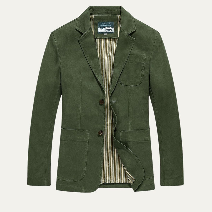 Men's blazer-style jacket with notched lapels and patch pockets