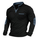 Men's black V-neck sweatshirt with stand collar and contrasting elbow patches