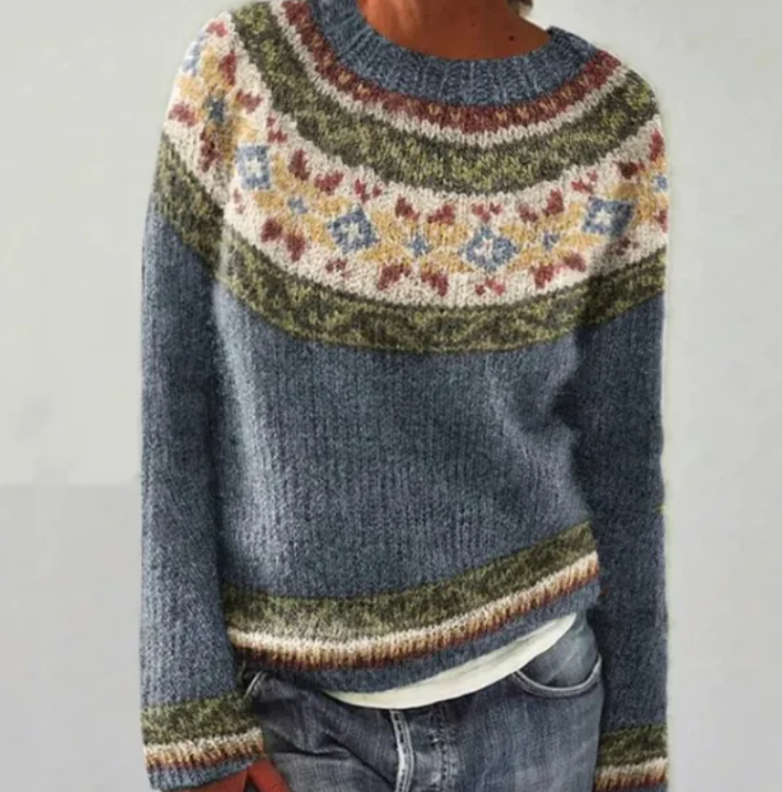 Women's multicoloured patterned boat neck jumper with long sleeves