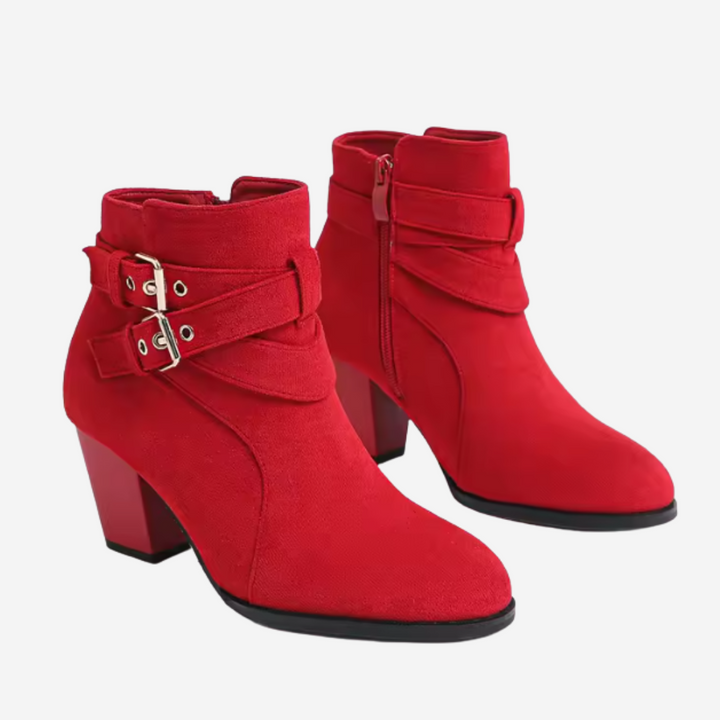 Women's ankle boots with double buckle straps and block heels